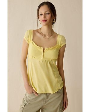 BDG Sawyer Lace Trim Short Sleeve Babydoll Top - Yellow
