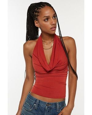 Silence + Noise Coyote Cowl Neck Halter Top - Red