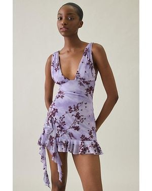 Kimchi Blue Night Bloom Plunging Asymmetric Hanky Hem Mini Dress - Purple