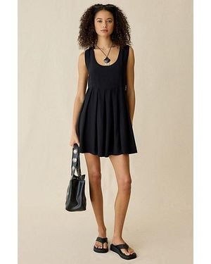 Urban Outfitters Uo Popover Pleated Babydoll Mini Dress - Natural