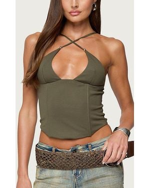 Edikted Lou Crossover Beaded Corset Top - Green