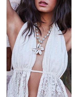 Urban Outfitters Uo Bead Shell Flower Choker Necklace - Green