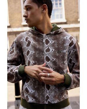 iets frans... Snake Print Zip-through Hoodie Xs At Urban Outfitters - Brown