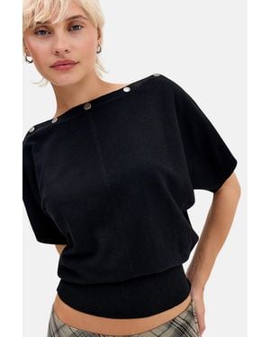 Urban Outfitters Uo Popper Short Sleeve Batwing Top - Black