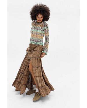 Kimchi Blue Sadie Tiered Broderie Maxi Skirt - Brown