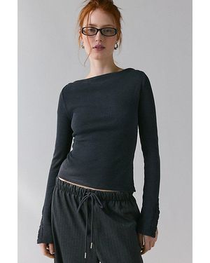 Kimchi Blue Lola Lace Trim Boatneck Long Sleeve Top - Blue