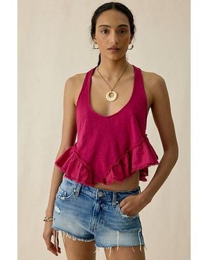 BDG Millie Raw-Edge Ruffle Racerback Crop Tank Top - Red