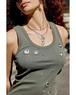 Jaded London Khaki Eyelet Studded Vest Jacket - Grey