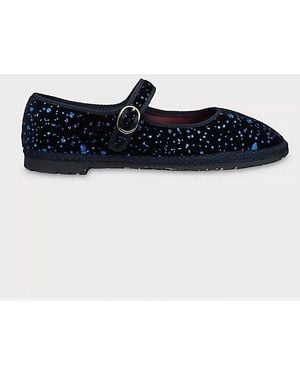 Flabelus Seraphina Velvet Glitter Splatter Mary Jane Flat - Black
