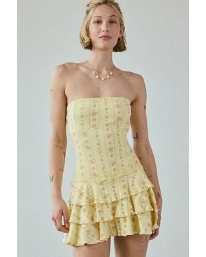 Out From Under Mira Perfect Pointelle Drop Waist Strapless Romper - Yellow