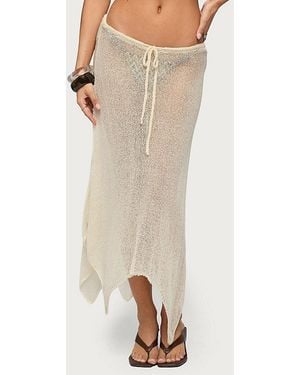 Edikted Isla Handkerchief Sheer Knit Midi Skirt - Natural