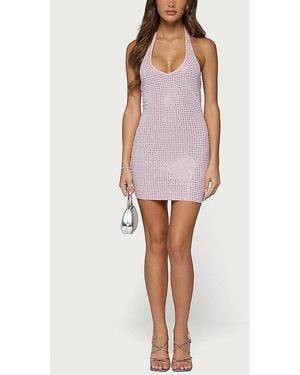 Edikted Avea Rhinestone Mesh Halter Mini Dress - Multicolor