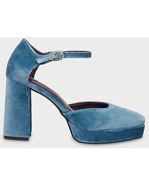 Flabelus Velvet Flamenco Platform Heels - Blue