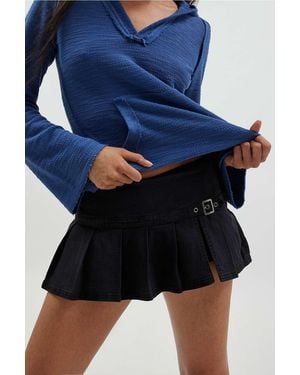 BDG Shaina Belted Denim Micro Mini Skort - Blue