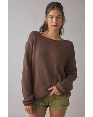 BDG Nola Cotton Blend Oversized Boatneck Sweater - Brown