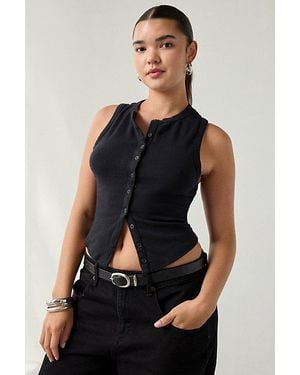 BDG Gigi Knit Button-Down Tank Top - Black
