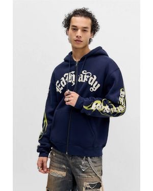 Ed Hardy Uo Exclusive Navy Appliqué Tattoo Zip-through Hoodie - Blue