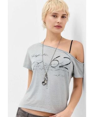 Urban Outfitters Uo Burnout Off-shoulder T-shirt - Grey