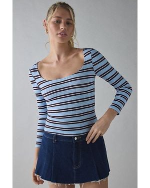 BDG Andie 3/4 Sleeve Square Neck Cropped Tee Top - Gray