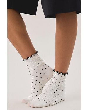 Out From Under Lettuce-Edge Polka Dot Socks - Gray