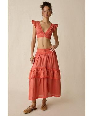 Kimchi Blue Seaside Splash Ruffle Lace Trim Midi Skirt 2-Piece Set - Red