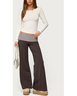 Edikted Meshey Striped Fold Over Pants - White