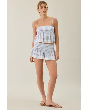 Kimchi Blue Coffee Date Flutter Lace Trim Shorts 2-Piece Set Top - Blue
