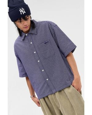 BDG Purple Arlo Check Short Sleeve Shirt - Blue
