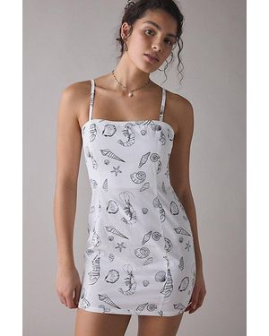 Another Girl Seaside Doodle Print Cotton-Blend Mini Dress - Gray
