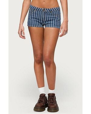 Edikted Odie Striped Low Rise Denim Micro Shorts - Blue