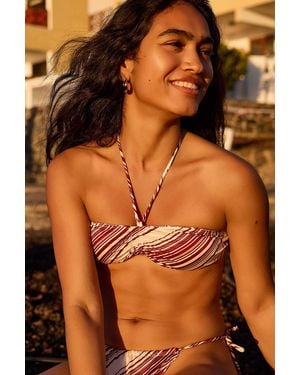 Out From Under Check & Stripe Reversible Bikini Top - Orange
