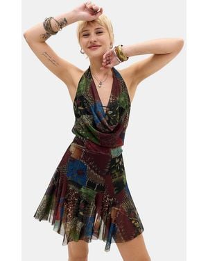 Urban Outfitters Uo Patchwork Cowl Neck Romper 2xs At - Black