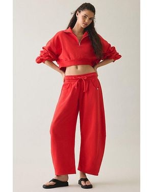 Out From Under Essential Barrel Leg Full Length Sweatpants - Red