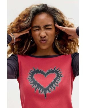 Urban Outfitters Uo Heart Grunge Raglan Long Sleeve T-shirt - Pink