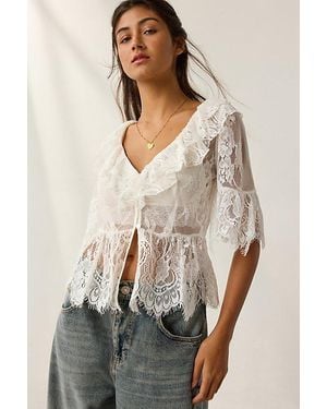Kimchi Blue Clementine Sheer Lace Ruffle Bed Jacket - Natural