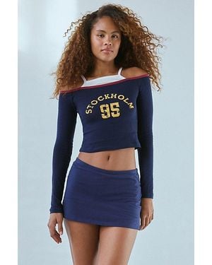 Urban Outfitters Stockholm 95 Graphic Double Layer Long Sleeve Baby Tee - Blue