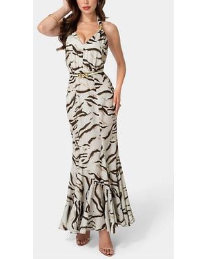 Bebe Printed Halter Flare Maxi Dress - White