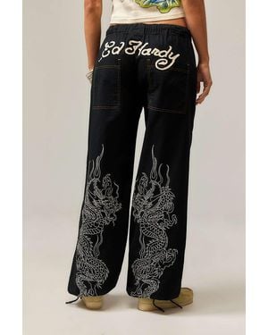 Ed Hardy Dragon Cargo Trousers - Black
