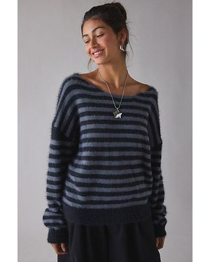 Motel Zuleika Oversized Boatneck Striped Sweater - Blue
