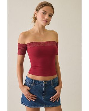 Kimchi Blue Noa Lace Trim Off-The-Shoulder Top - Red