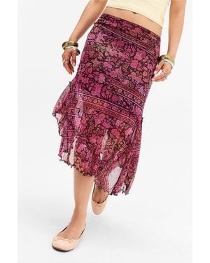Urban Outfitters Uo Pink Asymmetric Tile Midi Skirt - Red