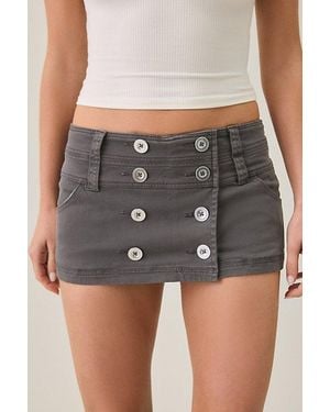 BDG Can'T Stop Canvas Button-Front Mini Skort - Grey
