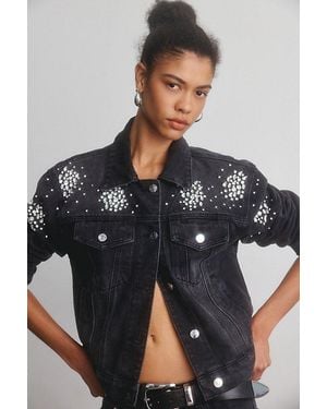 Steve Madden Clarke Rhinestone Embellished Denim Jacket - Black