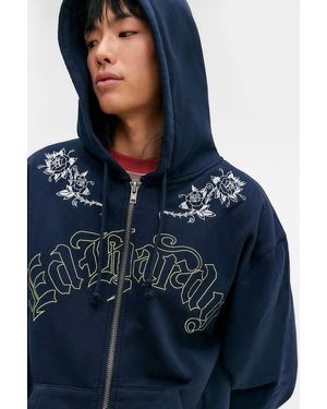 Ed Hardy Uo Exclusive Rose Zip-up Hoodie - Blue