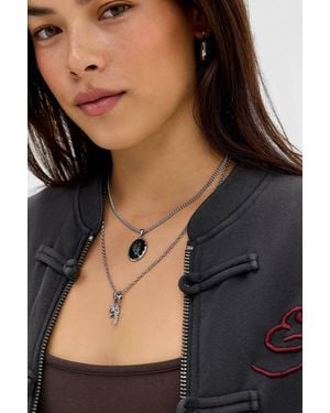 Ed Hardy Surf Skull Antique Pendant Necklace - Black