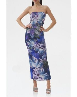 AFRM Marlo Ruched Mesh Strapless Maxi Dress - Blue
