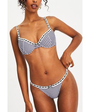 Miss Circle Geneva Gingham Lace Decoration Bikini Top - Blue