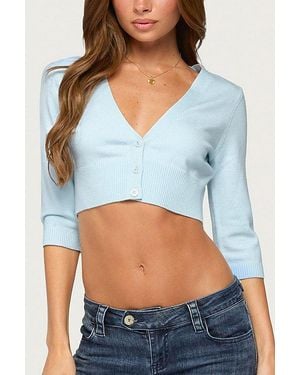 Edikted Sanda Three-Quarter Sleeve Crop Top - Blue