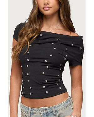 Edikted Bijou Metal Snap Cowl Neck Top - Black
