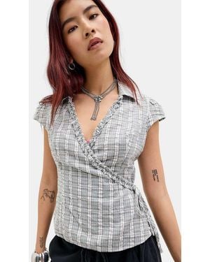 Kimchi Blue Dora Wrap Blouse - Grey